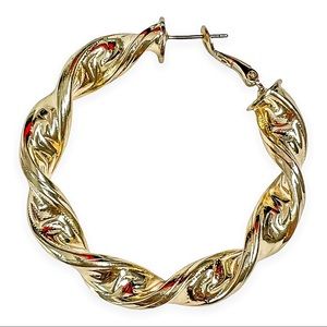 Essentials by A&B Chunky Hoop Earrings Twist Rope Design 90's Style Gold Finish